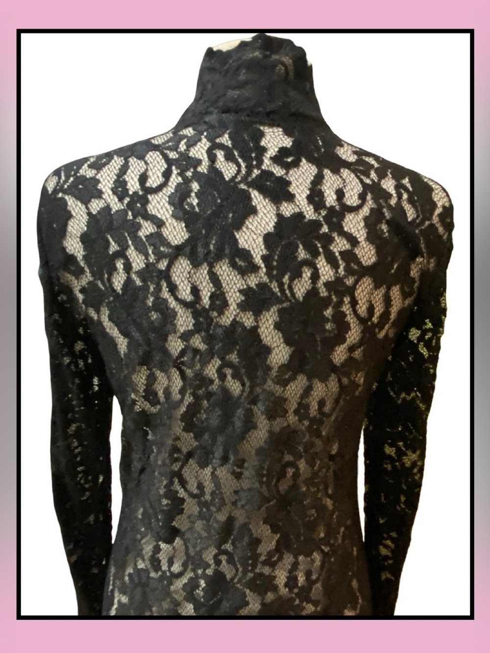 ASHLEE 2pc Black Stretch Lace Long Duster & Lined Pant Vintage Size M - Picture 10 of 11